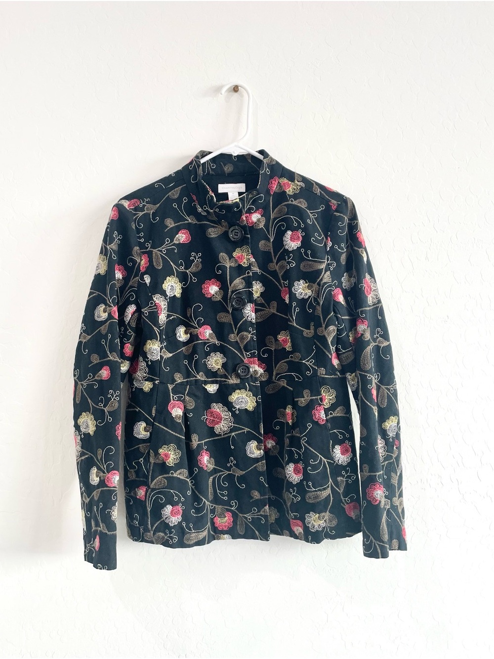 Charter Club Black Floral Embroidered Button-Front Women's Jacket